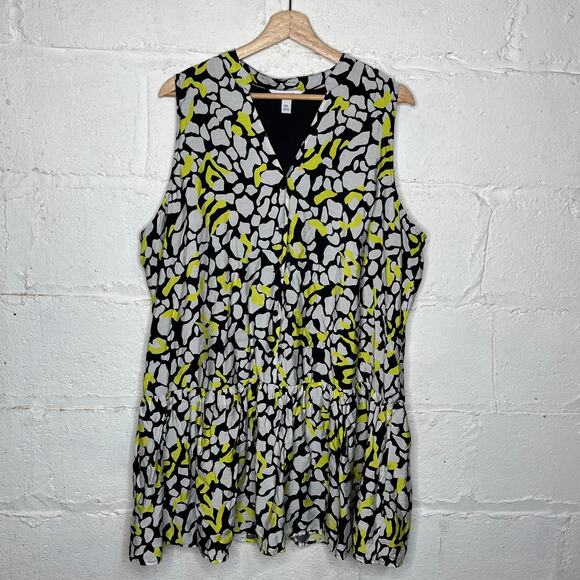 Nine West Women's Button Front Ruffle Hem Dress XXL Sleeveless Black Yellow - Picture 2 of 8